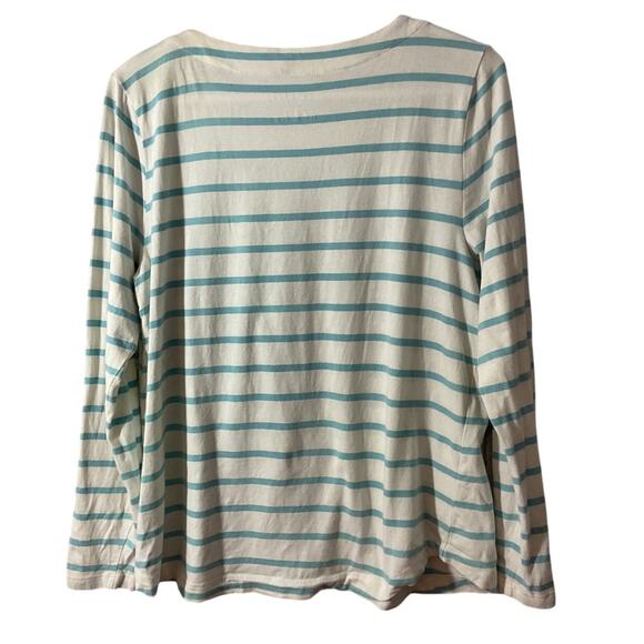 Talbots Large Petit LP Owl Knit Top Long Sleeve Teal / White Stripe Excellent - Picture 2 of 6